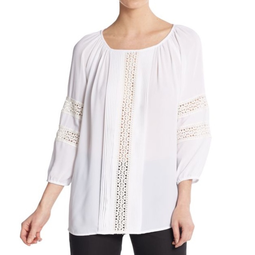 Catherine Malandrino White Lace Peasant Top